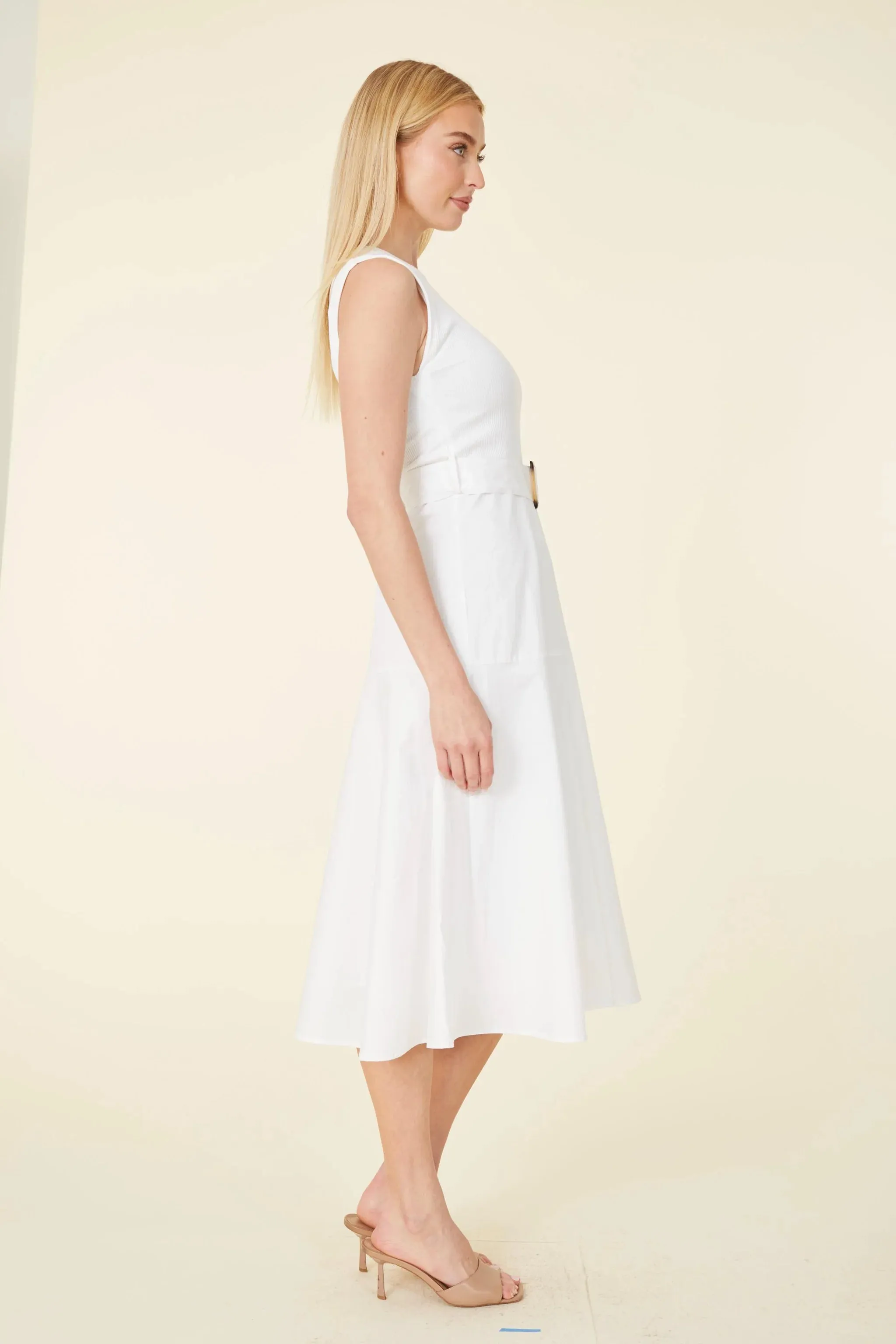 Sleeveless Midi Dress in White