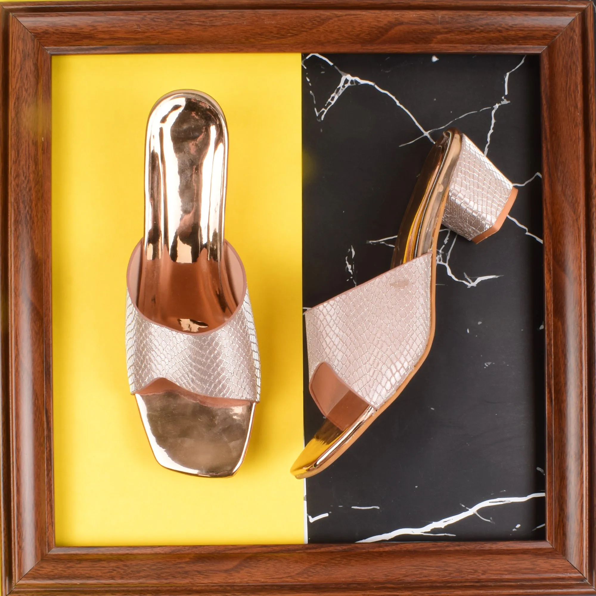 Sophisticated & Glamorous Textured Block Heels Slippers