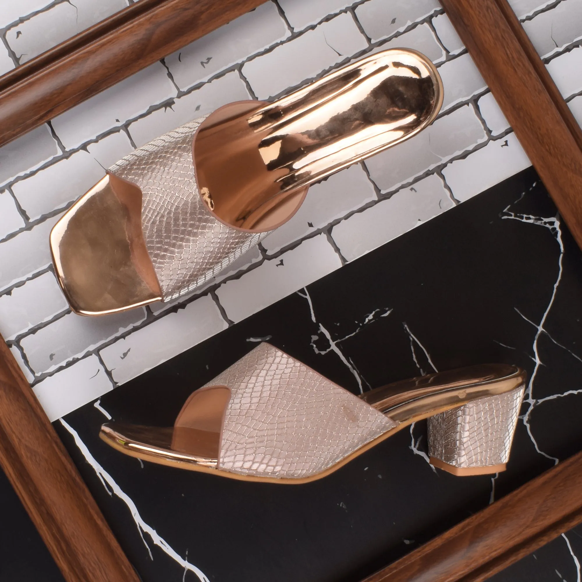 Sophisticated & Glamorous Textured Block Heels Slippers