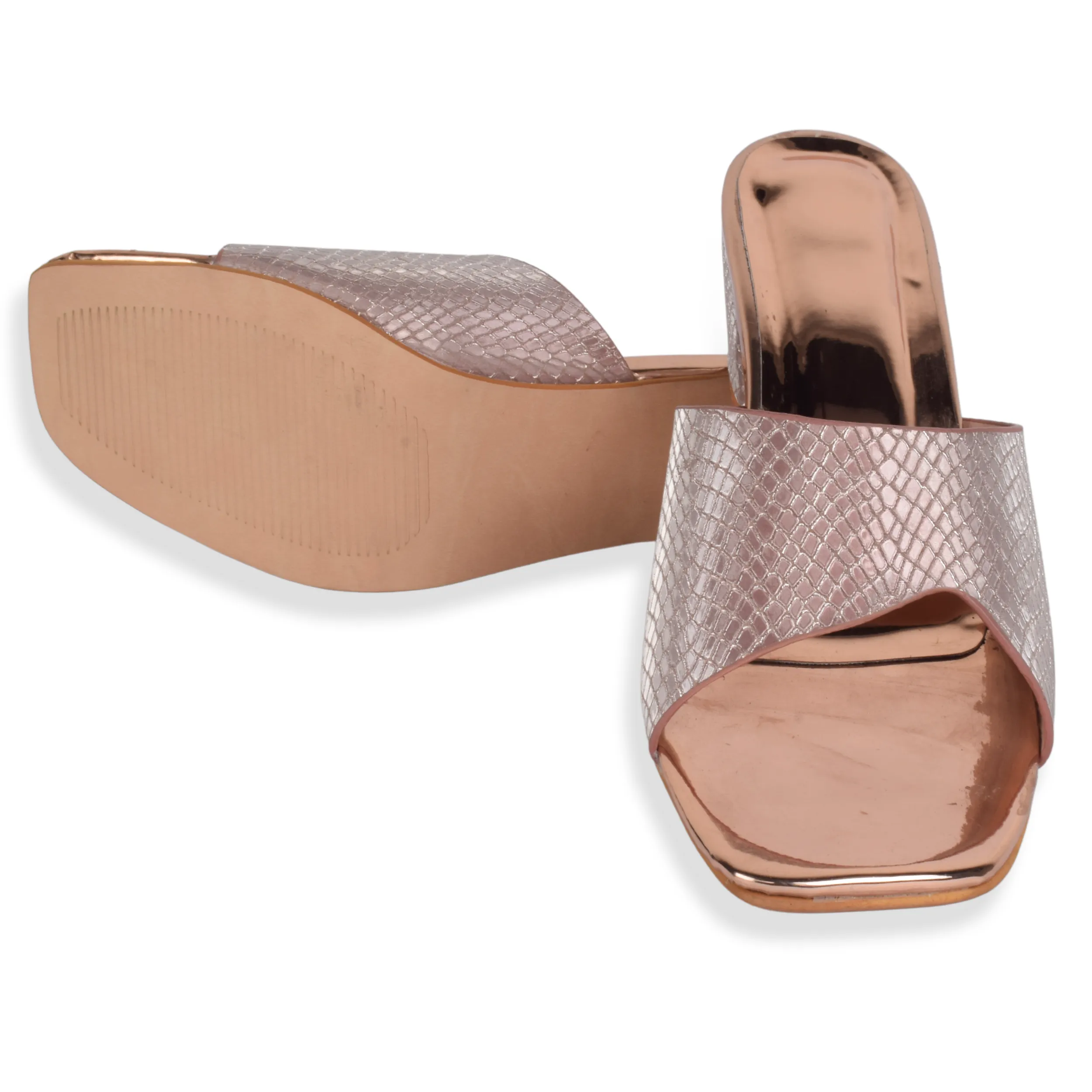 Sophisticated & Glamorous Textured Block Heels Slippers