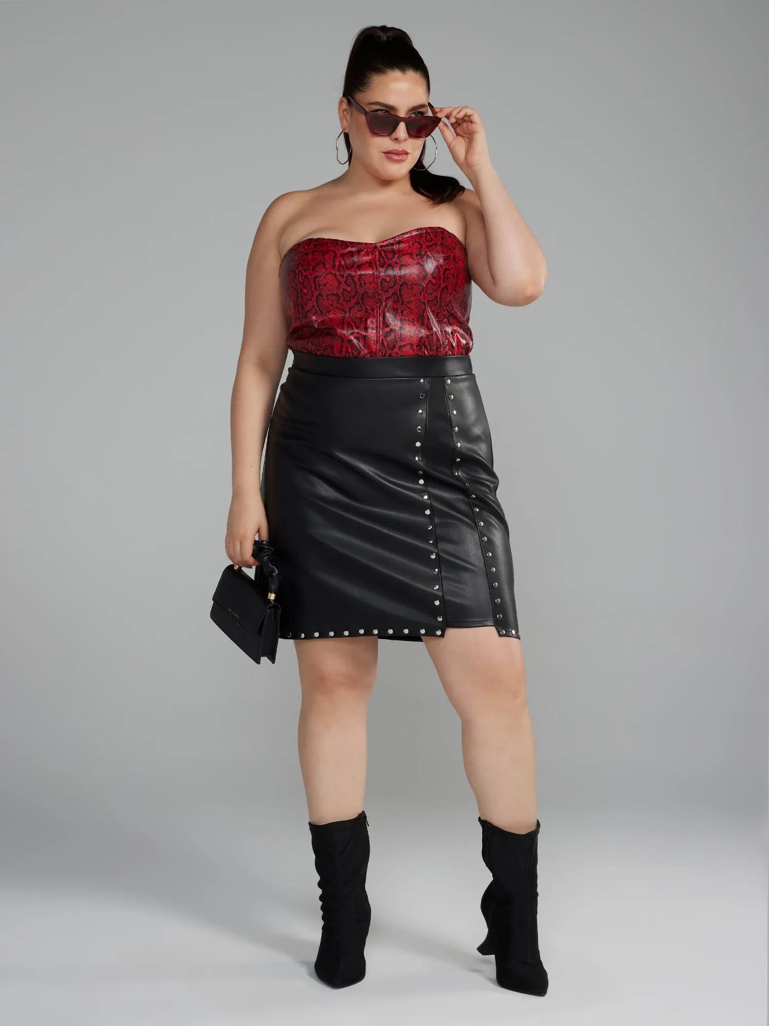Studded Faux Leather Mini Skirt