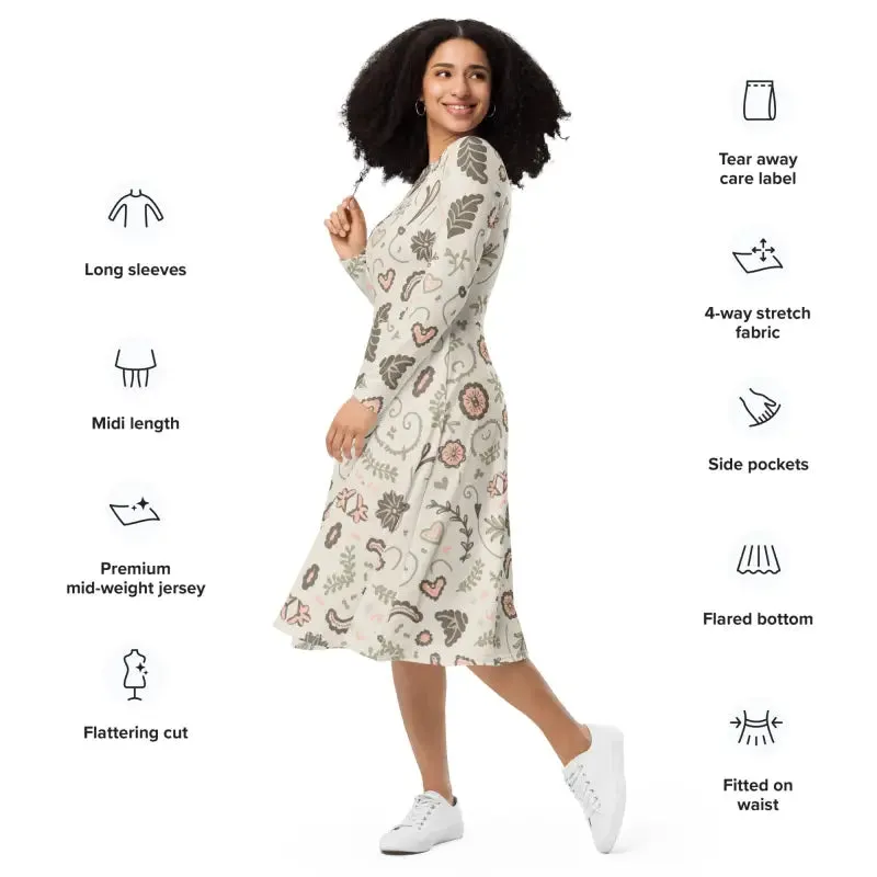 Stunning Eco Chic Long Sleeve Midi Dress