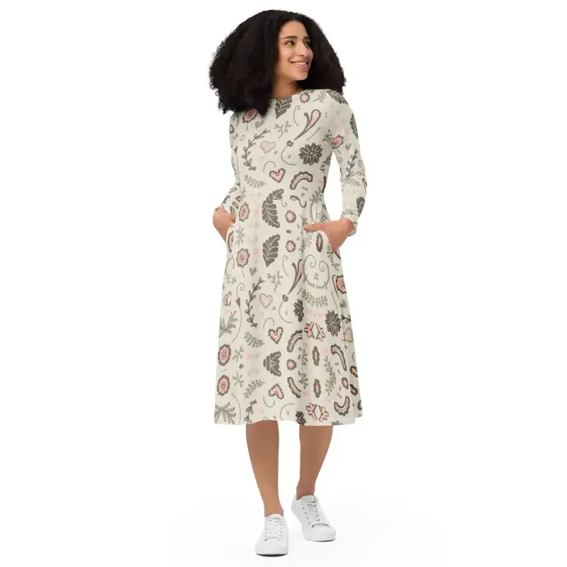 Stunning Eco Chic Long Sleeve Midi Dress