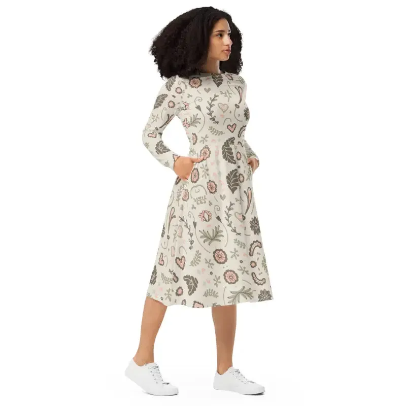 Stunning Eco Chic Long Sleeve Midi Dress