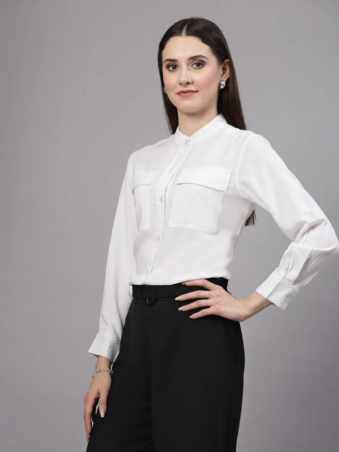 Style Quotient Women Smart White Double Pocket Shirt