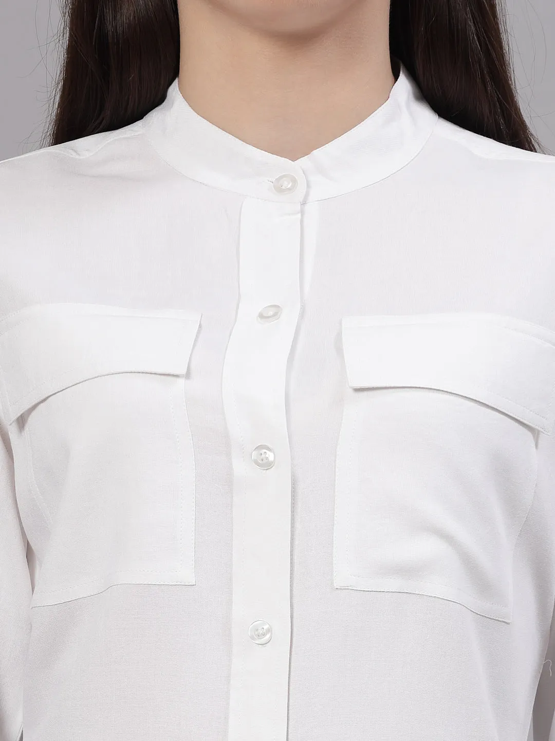Style Quotient Women Smart White Double Pocket Shirt