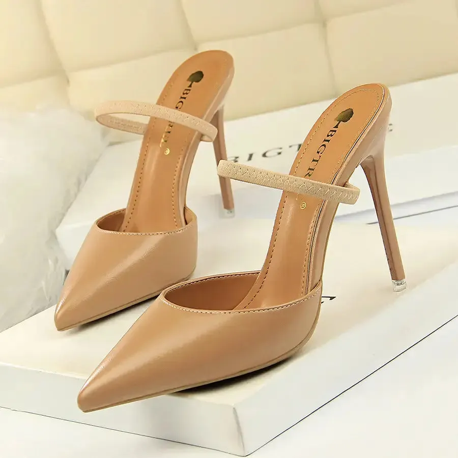 Summer High Heels Slippers Pu Heeled Sandals Stiletto Ladies Shoes Fashion Female Shoes
