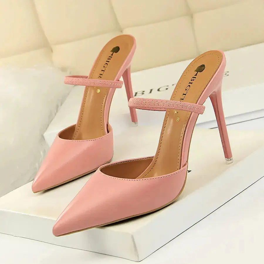 Summer High Heels Slippers Pu Heeled Sandals Stiletto Ladies Shoes Fashion Female Shoes