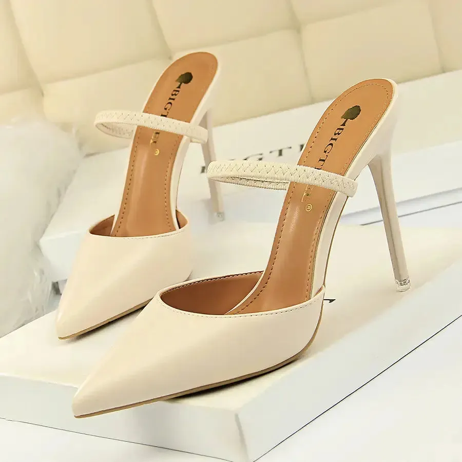 Summer High Heels Slippers Pu Heeled Sandals Stiletto Ladies Shoes Fashion Female Shoes