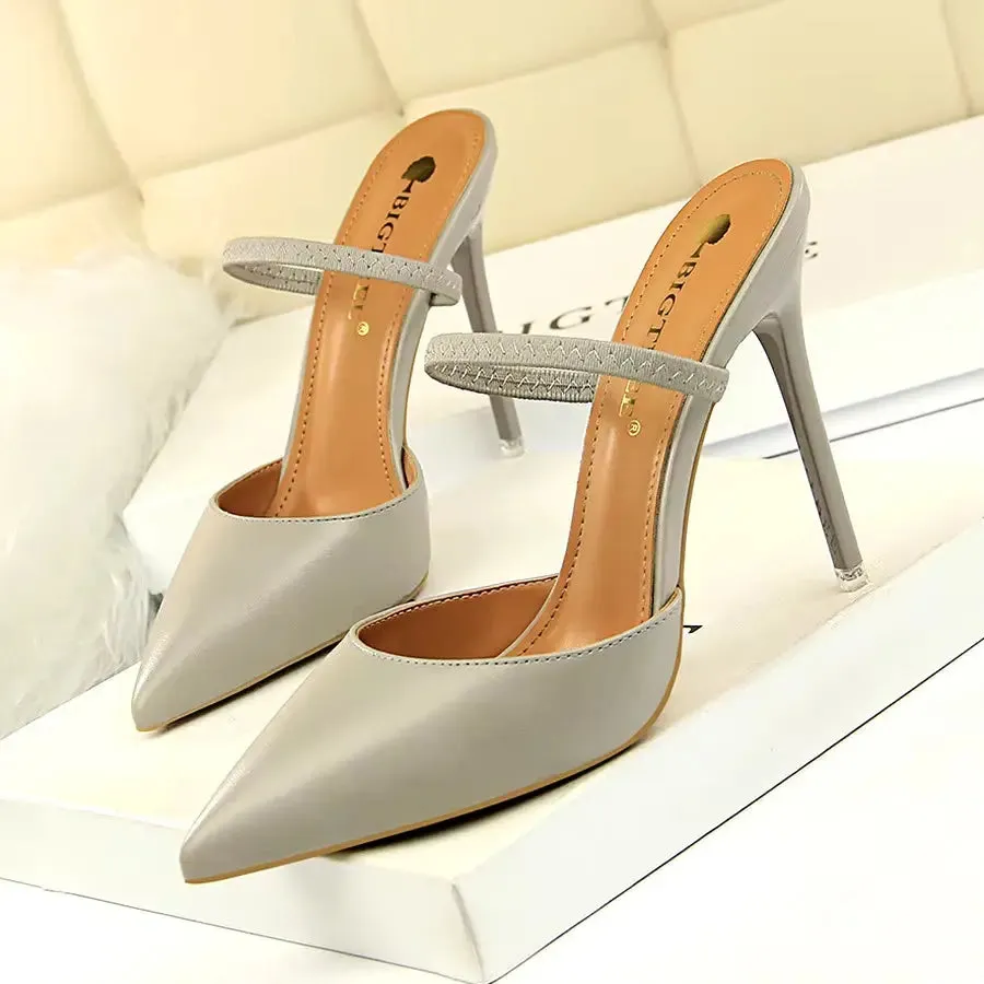 Summer High Heels Slippers Pu Heeled Sandals Stiletto Ladies Shoes Fashion Female Shoes