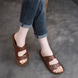Summer Retro Casual Leather Velcro Slippers