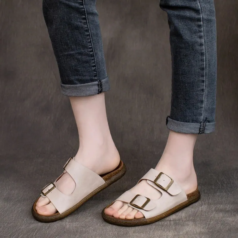 Summer Retro Casual Leather Velcro Slippers