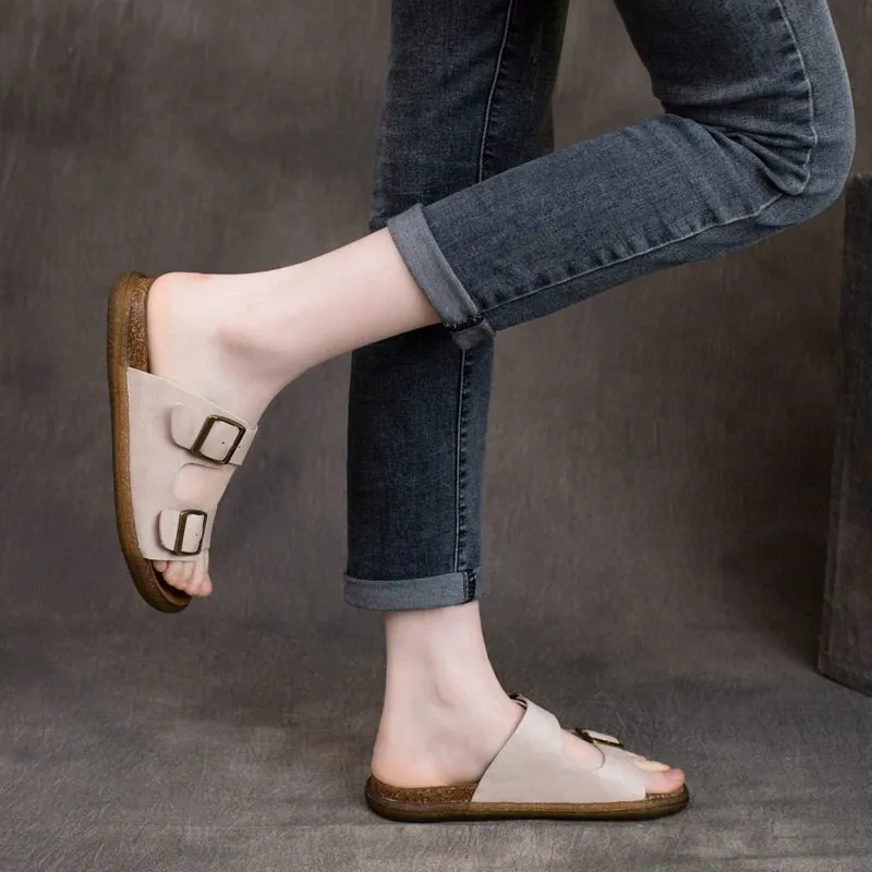 Summer Retro Casual Leather Velcro Slippers