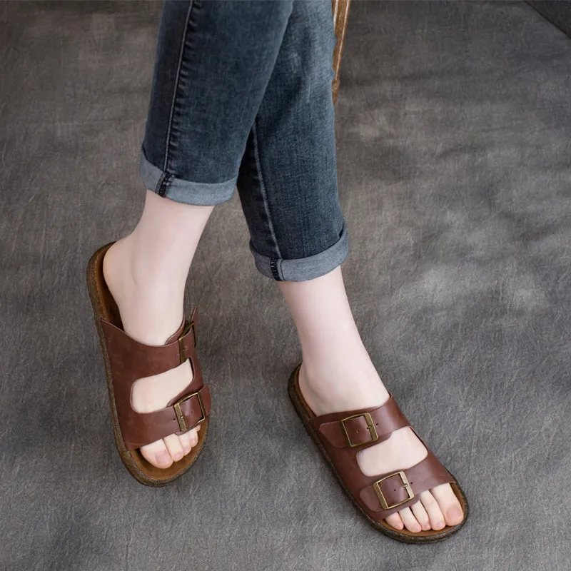 Summer Retro Casual Leather Velcro Slippers