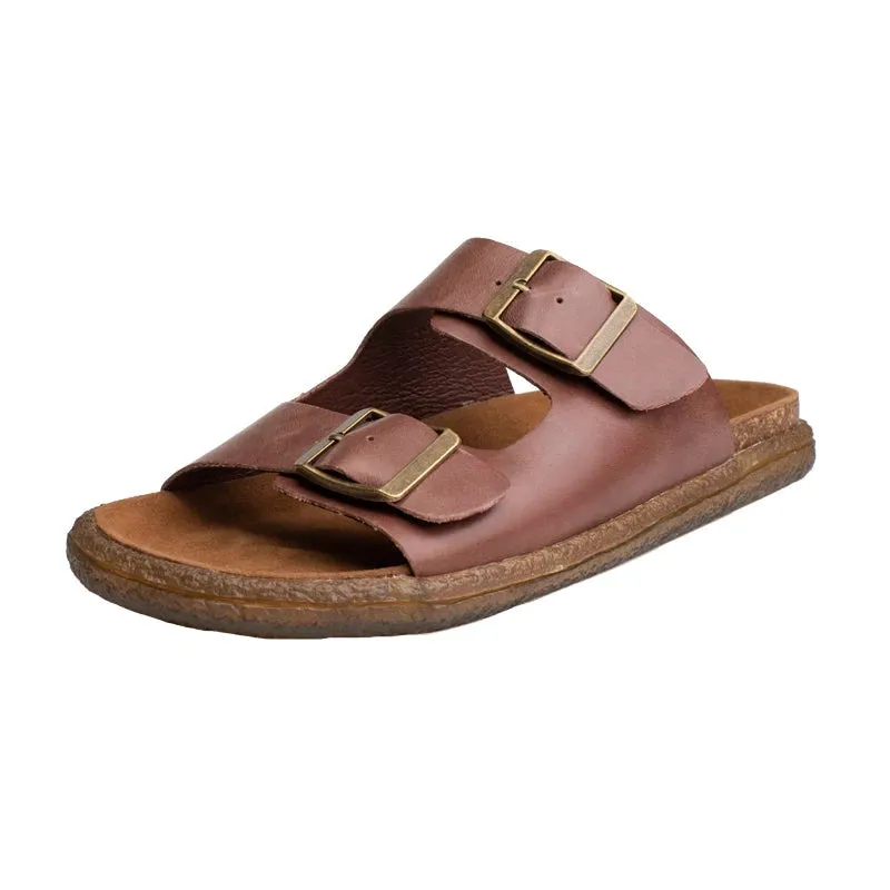 Summer Retro Casual Leather Velcro Slippers