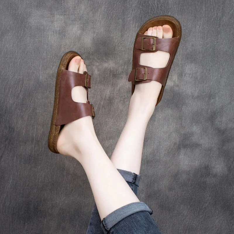 Summer Retro Casual Leather Velcro Slippers