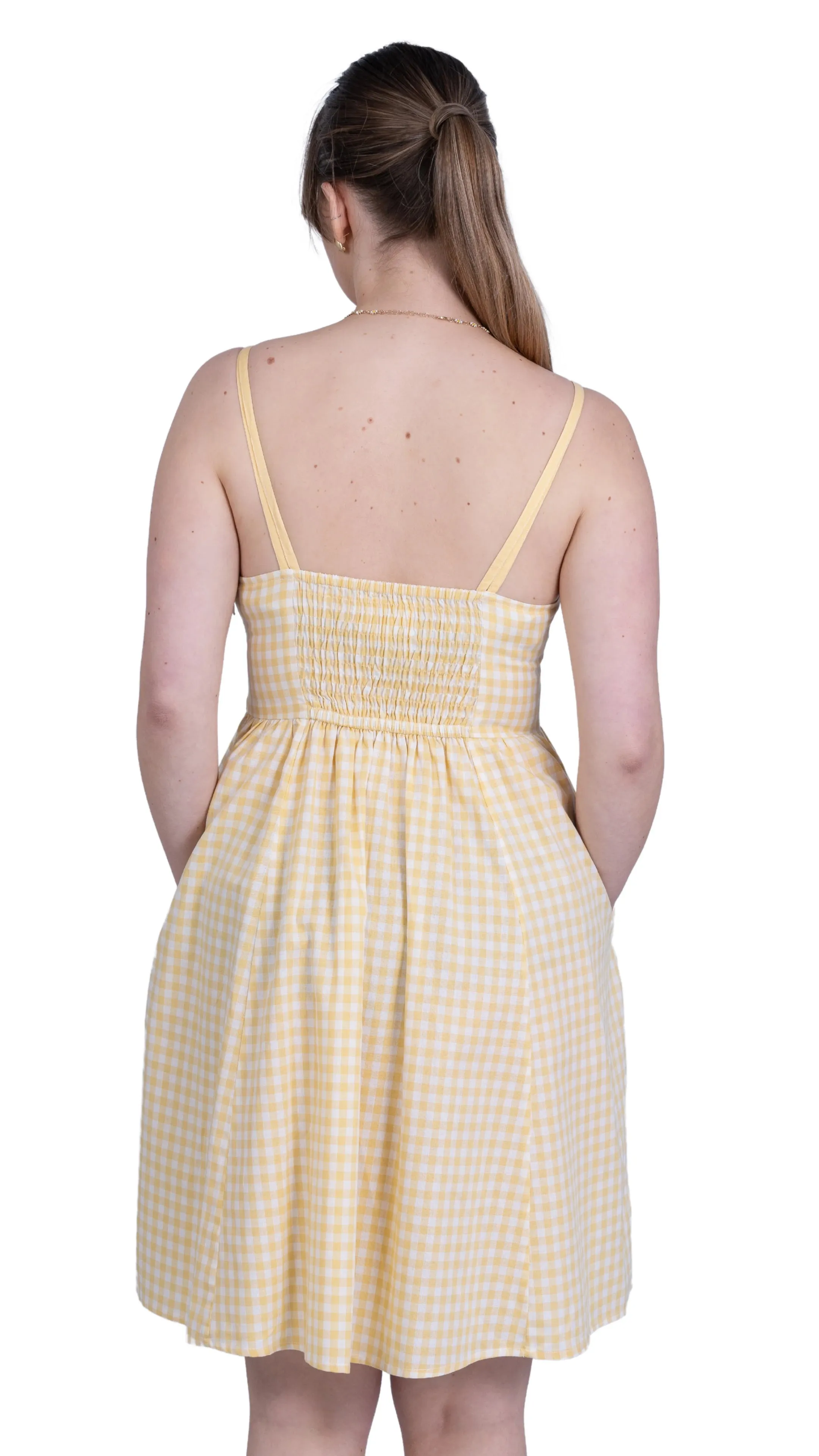 Sunshine Chic Yellow Gingham Cotton Mini Dress