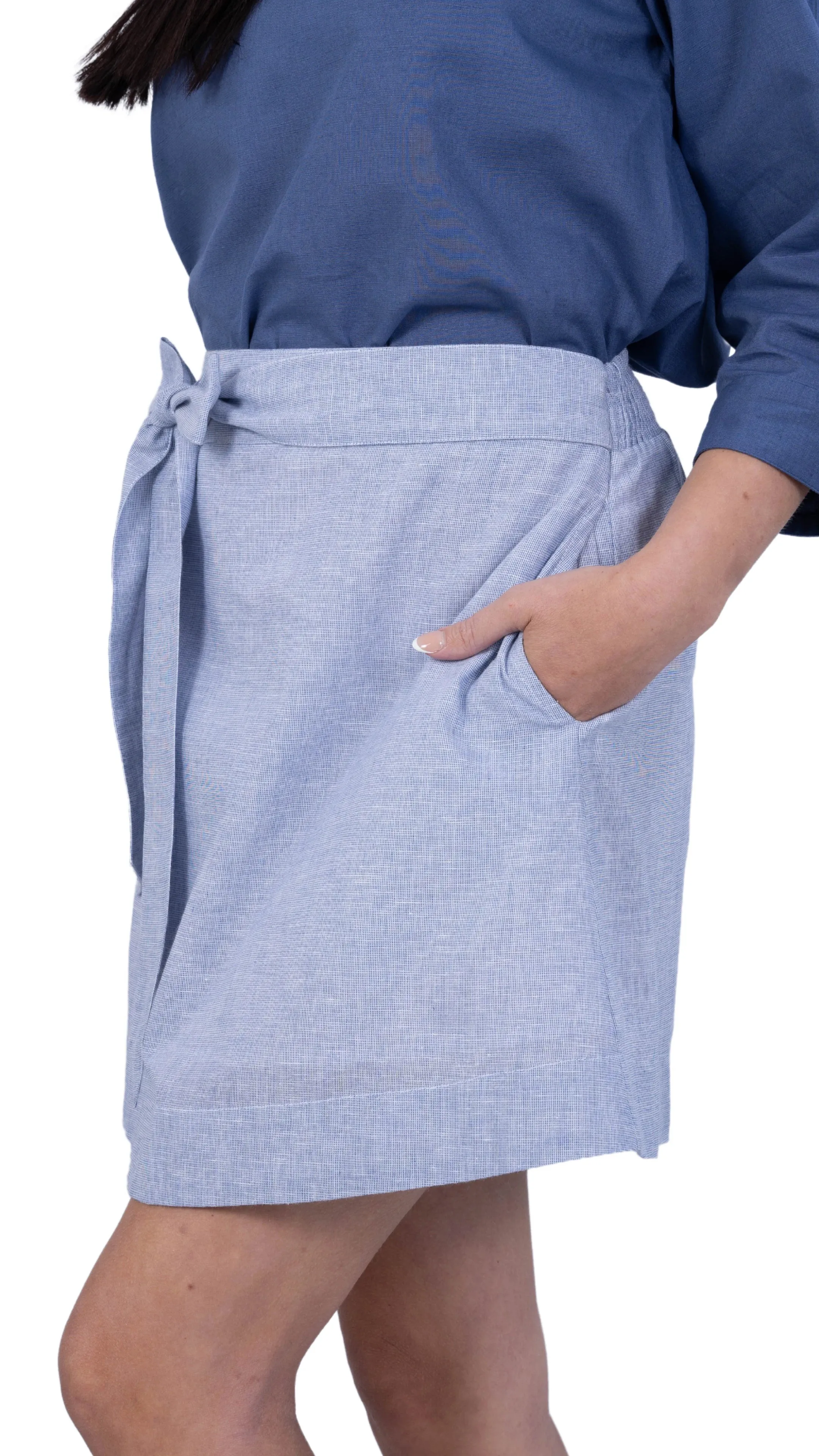 Sustainable Elegance: Light Blue Self Print Elegance Linen Cotton Skirt