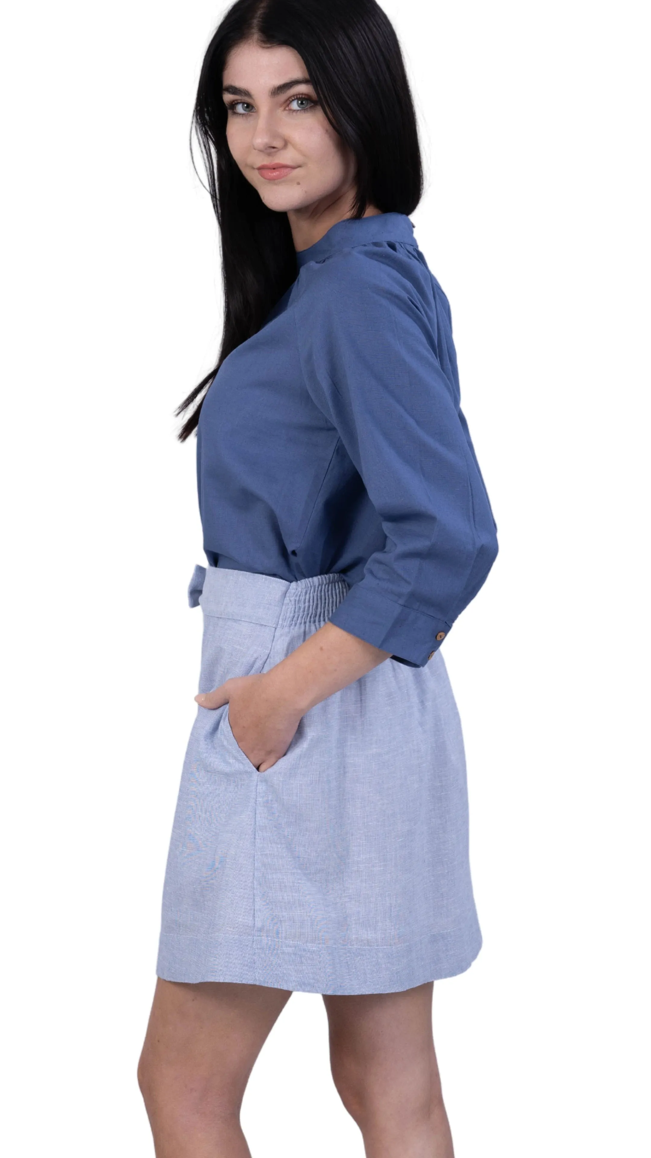 Sustainable Elegance: Light Blue Self Print Elegance Linen Cotton Skirt