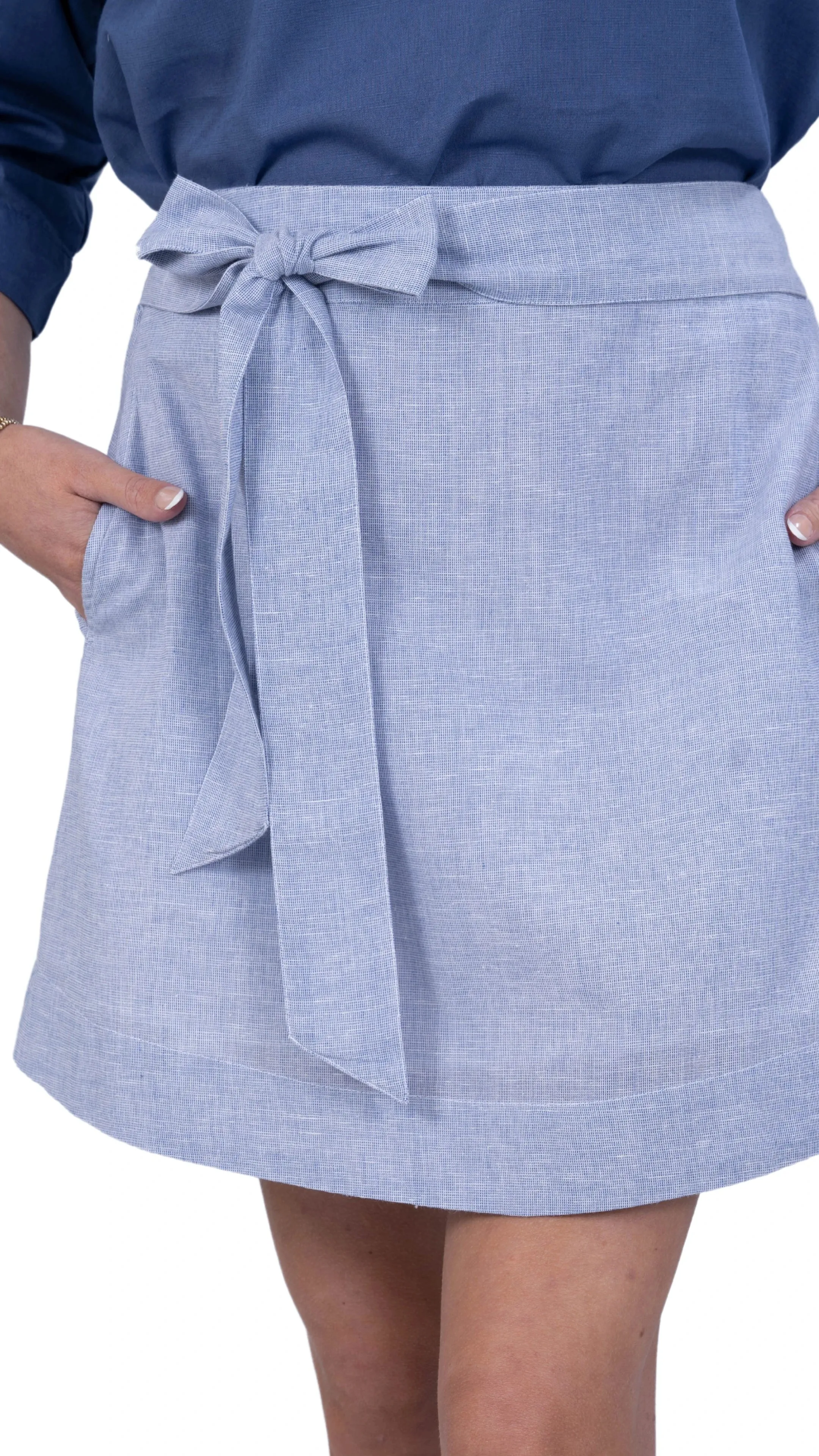 Sustainable Elegance: Light Blue Self Print Elegance Linen Cotton Skirt
