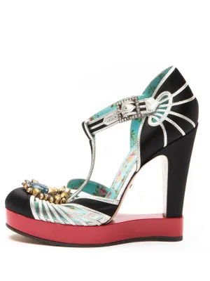 T-Strap Platform Court Heels Multicolour Patent Leather