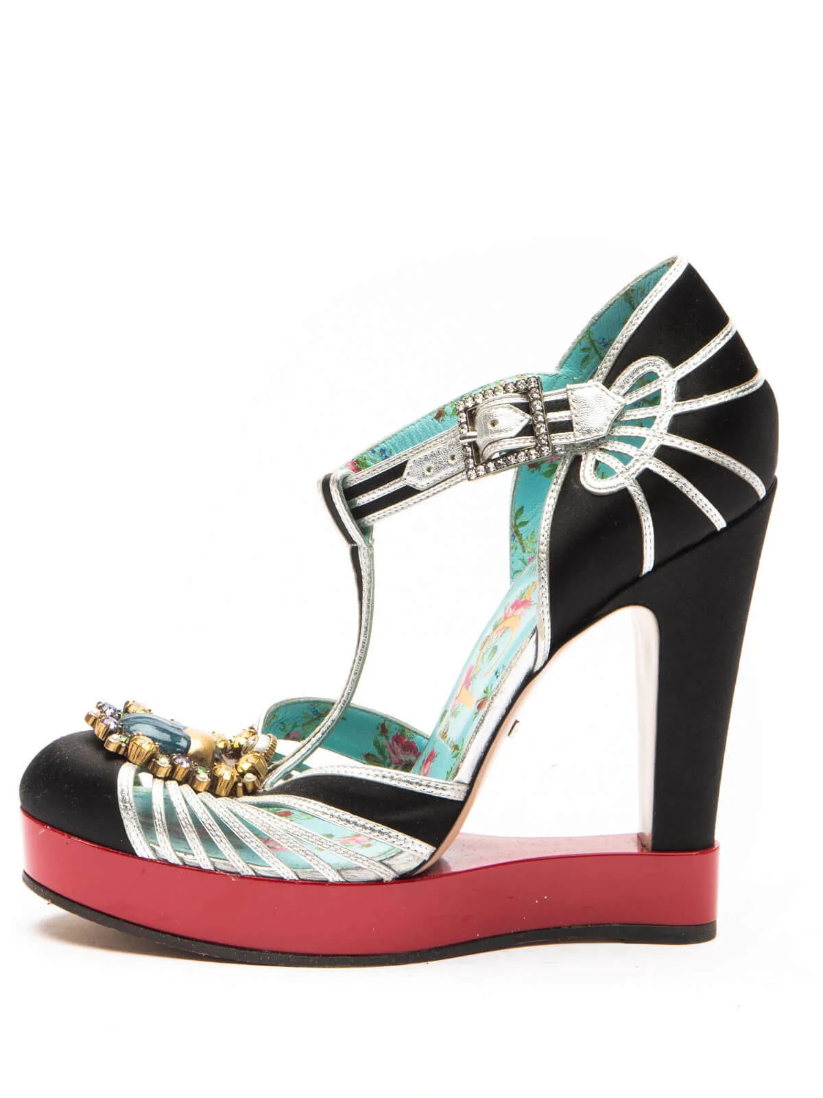 T-Strap Platform Court Heels Multicolour Patent Leather