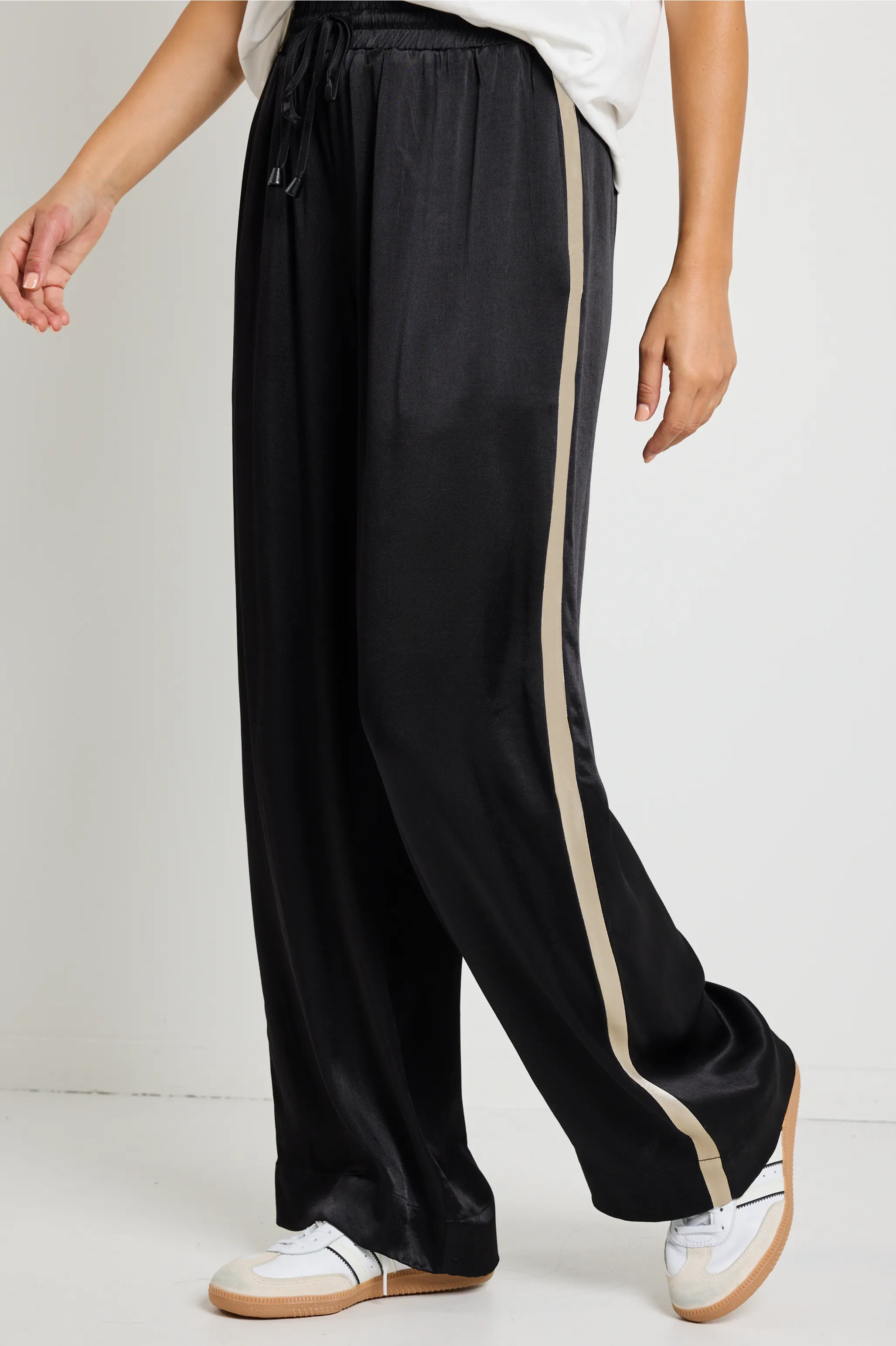 Townie Black Satin Side Stripe Elastic Waist Pants