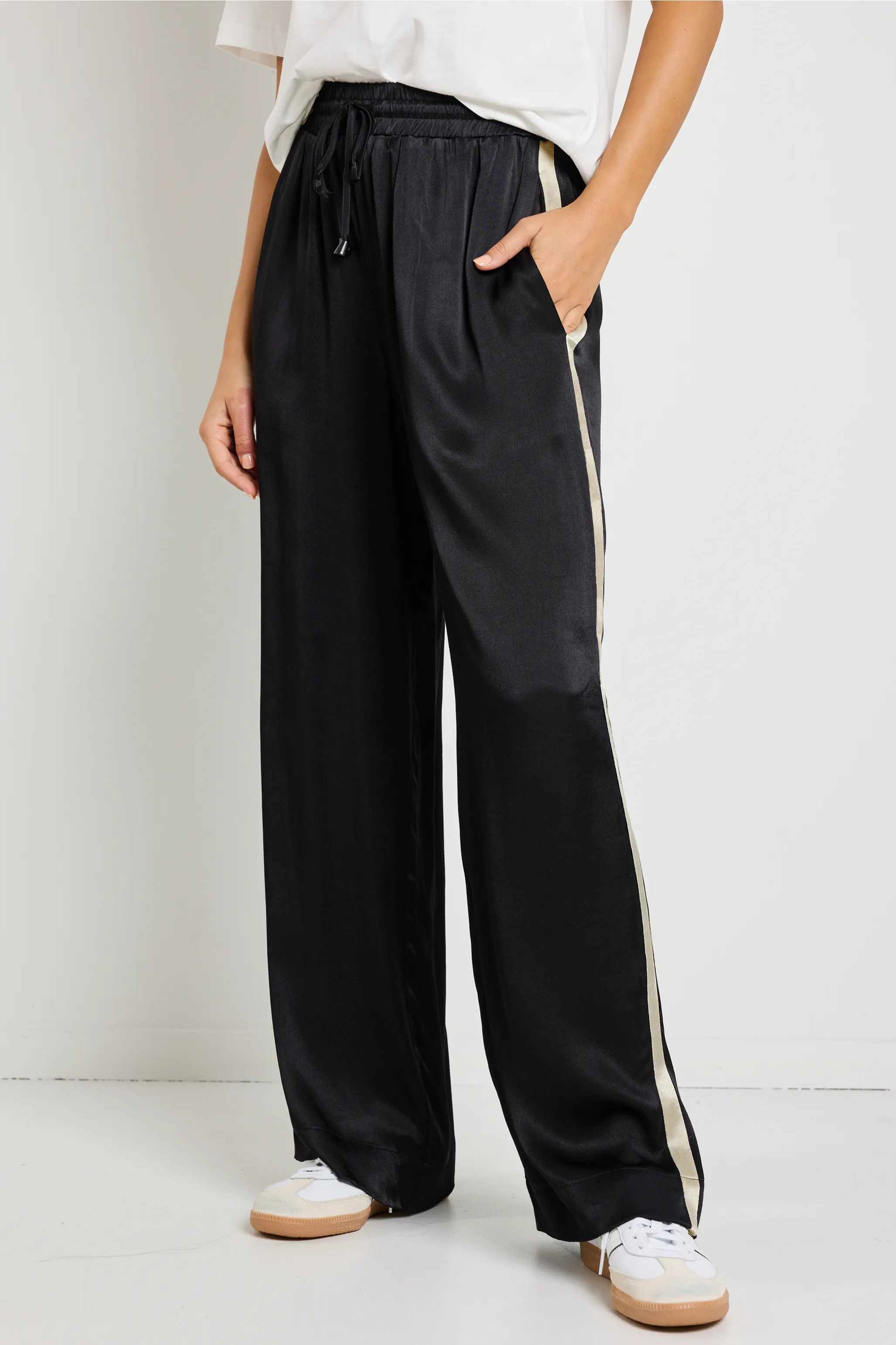 Townie Black Satin Side Stripe Elastic Waist Pants