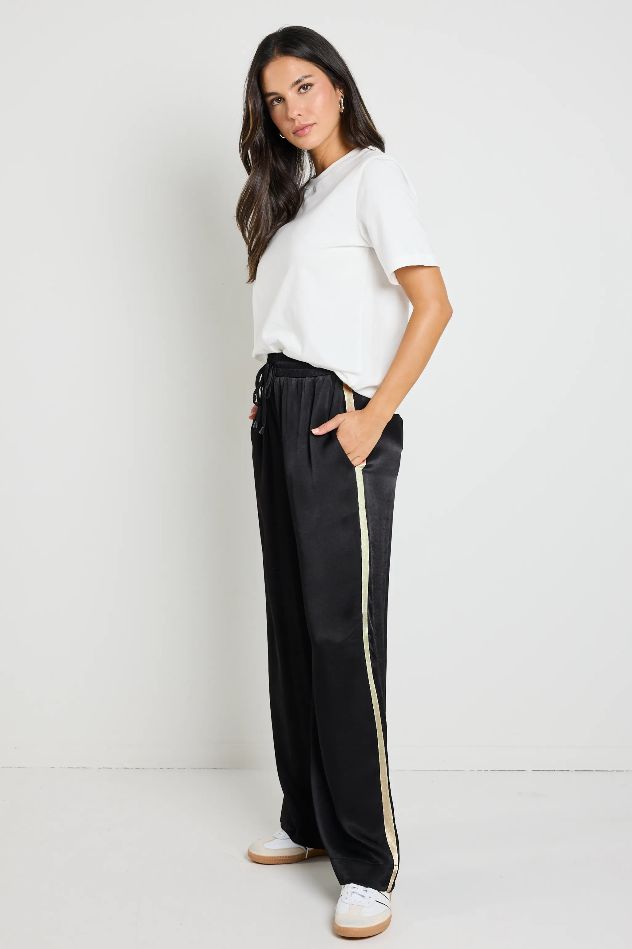 Townie Black Satin Side Stripe Elastic Waist Pants