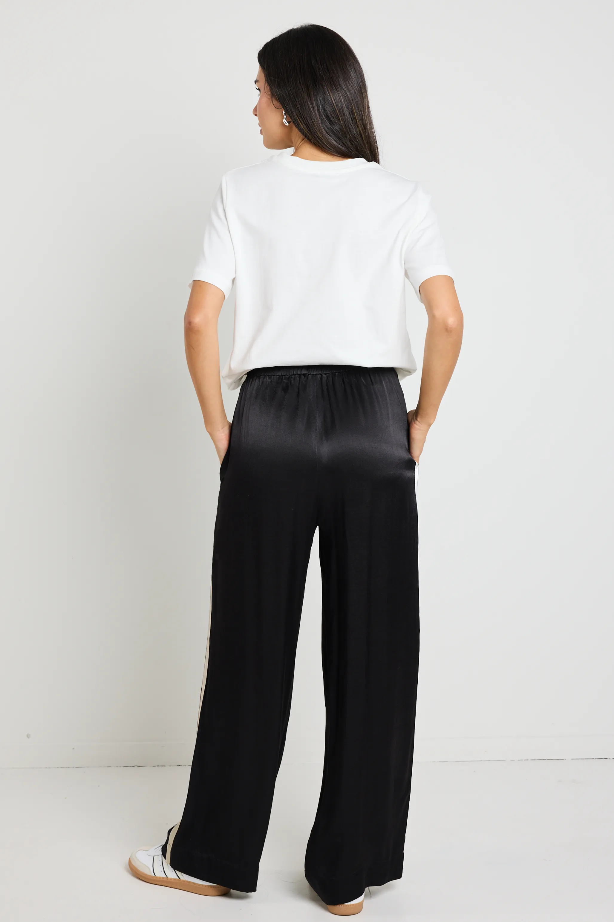 Townie Black Satin Side Stripe Elastic Waist Pants