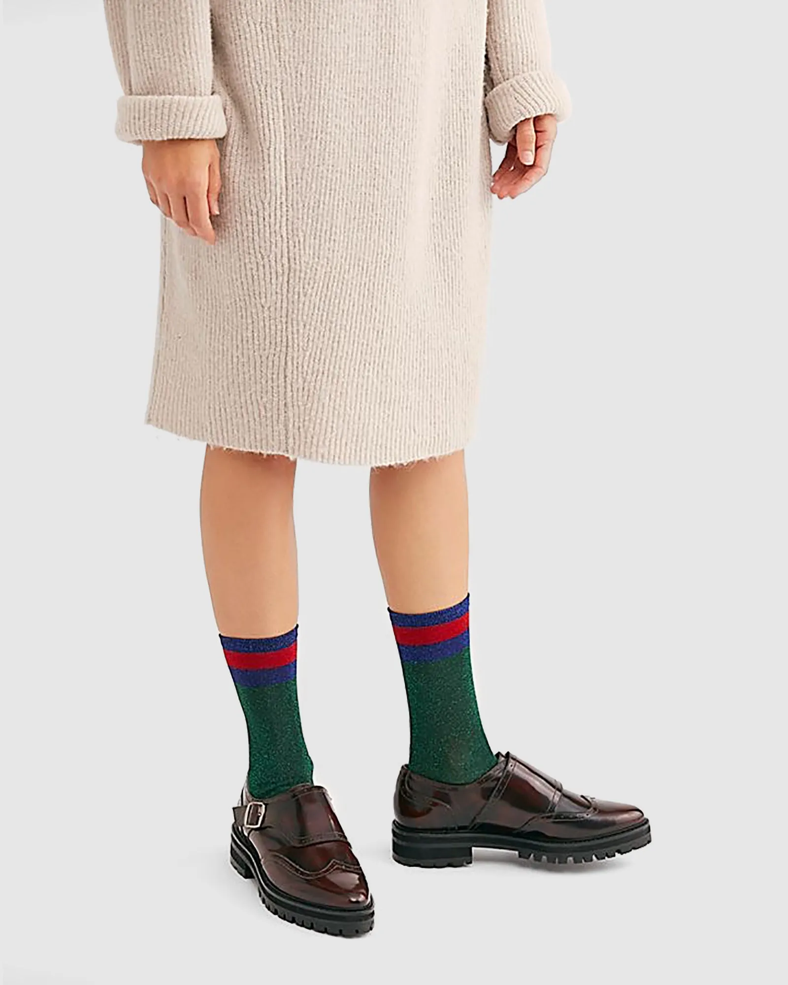 Varsity Lurex 3/4 Socks - Green