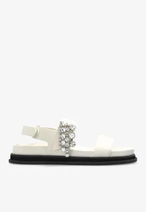 Verity Leather Crystal Flat Sandals