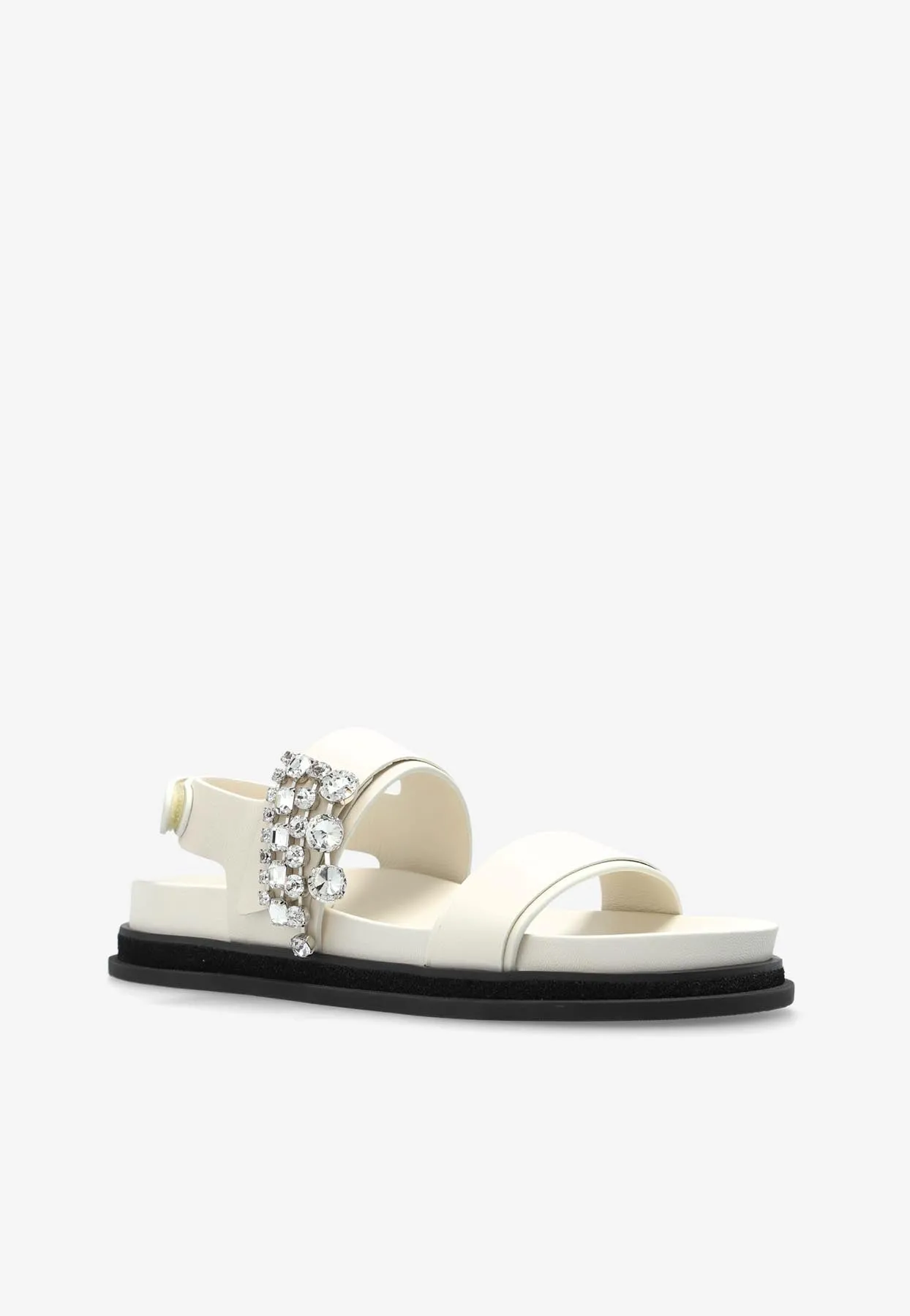 Verity Leather Crystal Flat Sandals