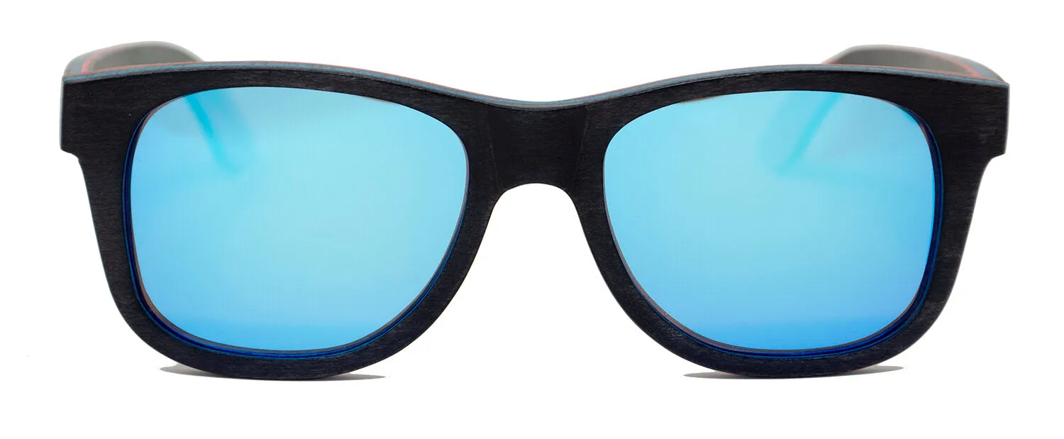 Vert Series / Jetsam Black / Recycled Skate Deck Wood Sunglasses / Blue Polarized Lenses