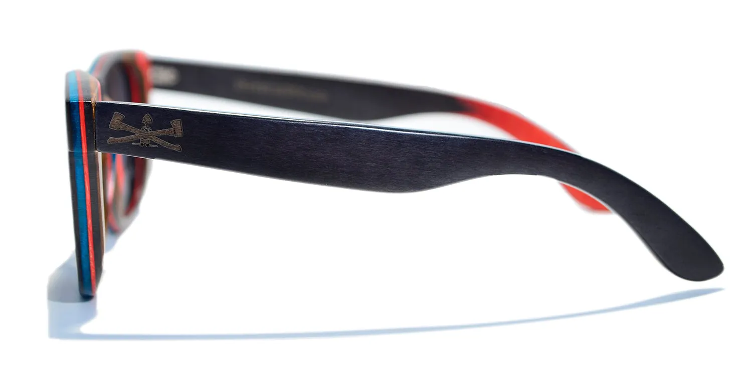 Vert Series / Jetsam Black / Recycled Skate Deck Wood Sunglasses / Blue Polarized Lenses