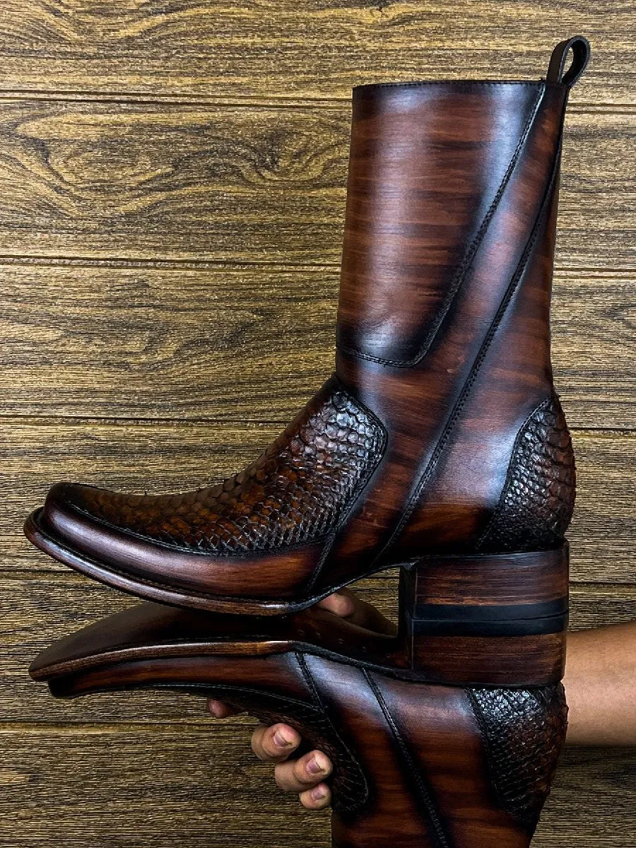 Western Cowboy Boots Trendy Men's Shoes Workwear Fashion Retro Boots