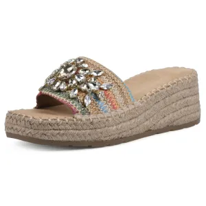WHITE MOUNTAIN Women's Stitch Low Platform Espadrille Sandal, Natural/Multi, 8 M