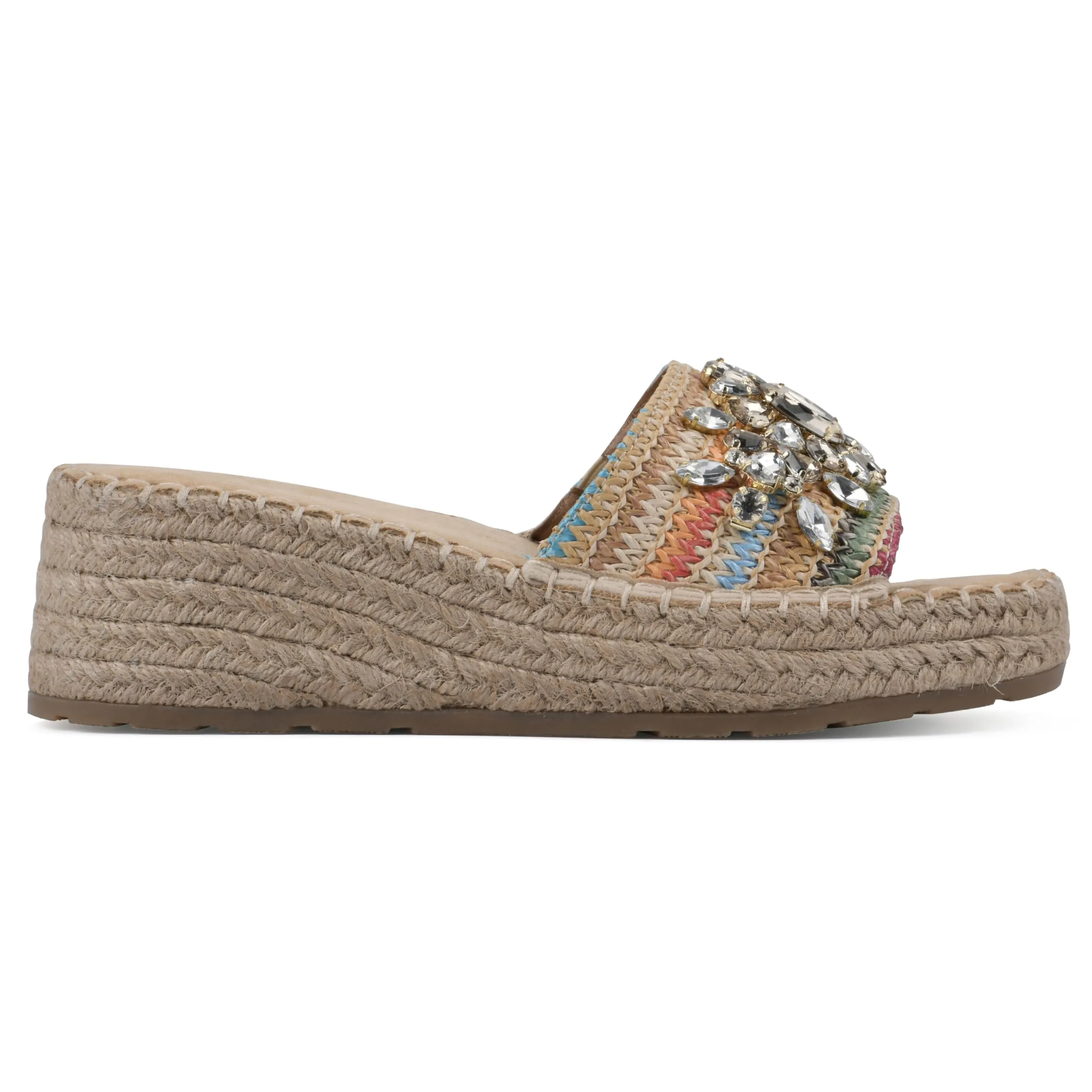 WHITE MOUNTAIN Women's Stitch Low Platform Espadrille Sandal, Natural/Multi, 8 M