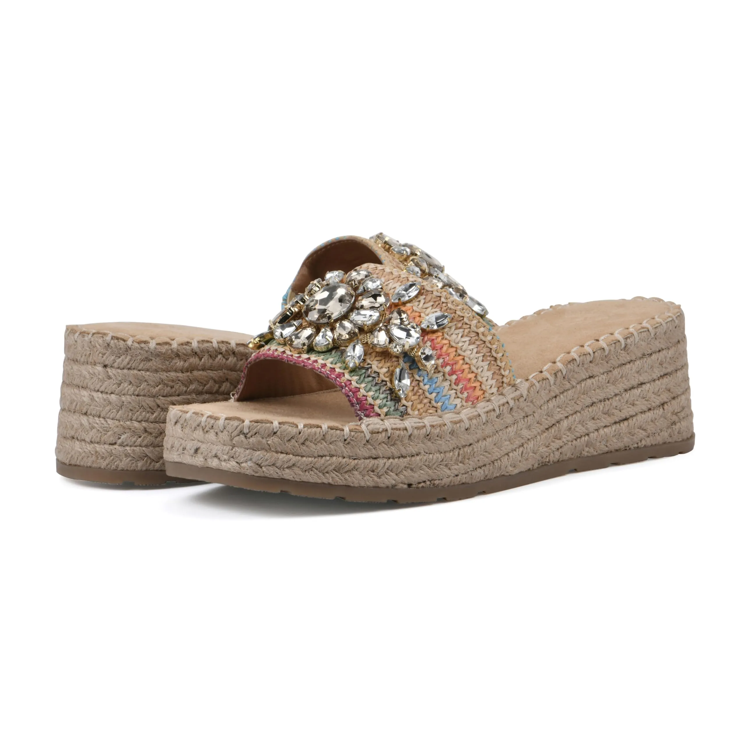 WHITE MOUNTAIN Women's Stitch Low Platform Espadrille Sandal, Natural/Multi, 8 M