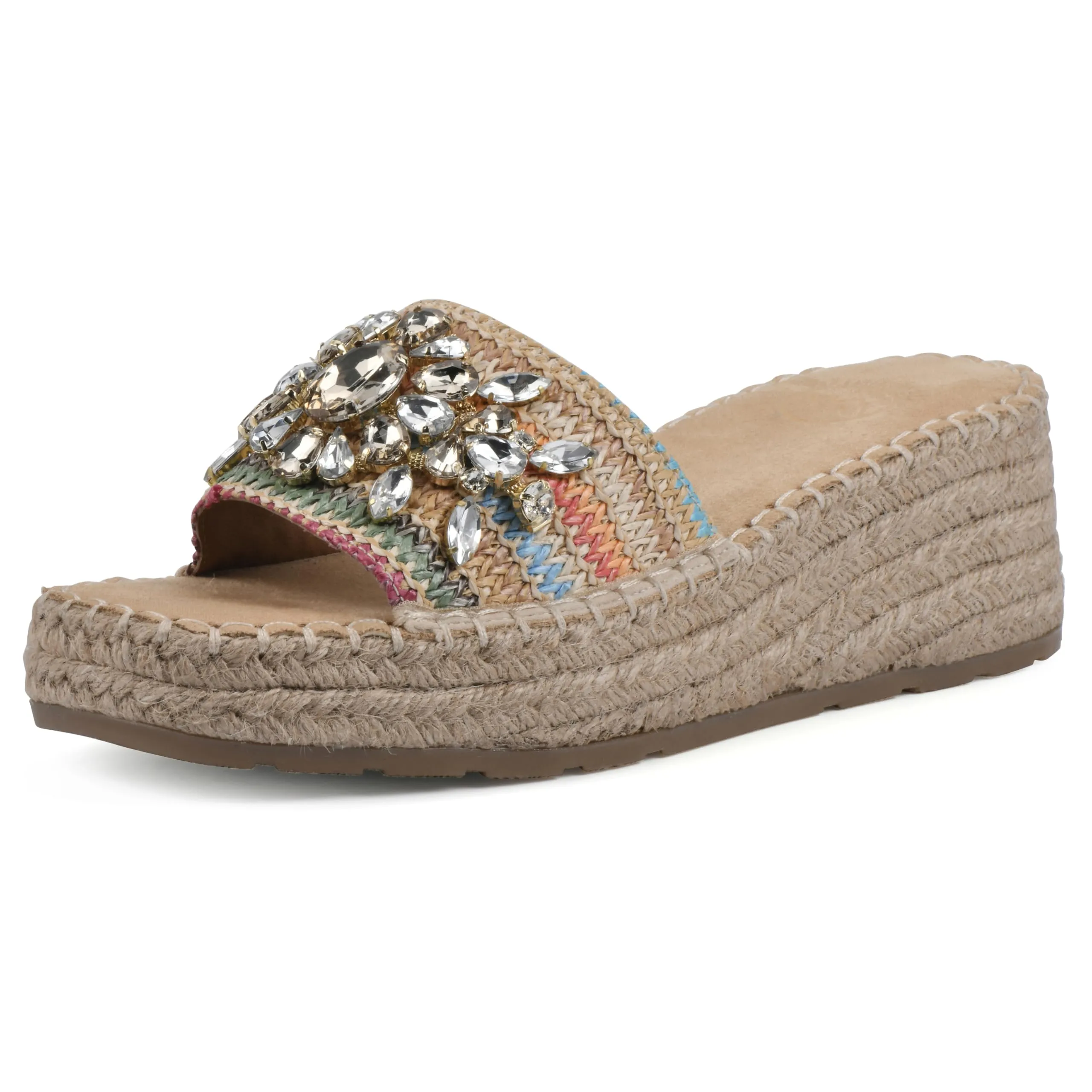 WHITE MOUNTAIN Women's Stitch Low Platform Espadrille Sandal, Natural/Multi, 8 M