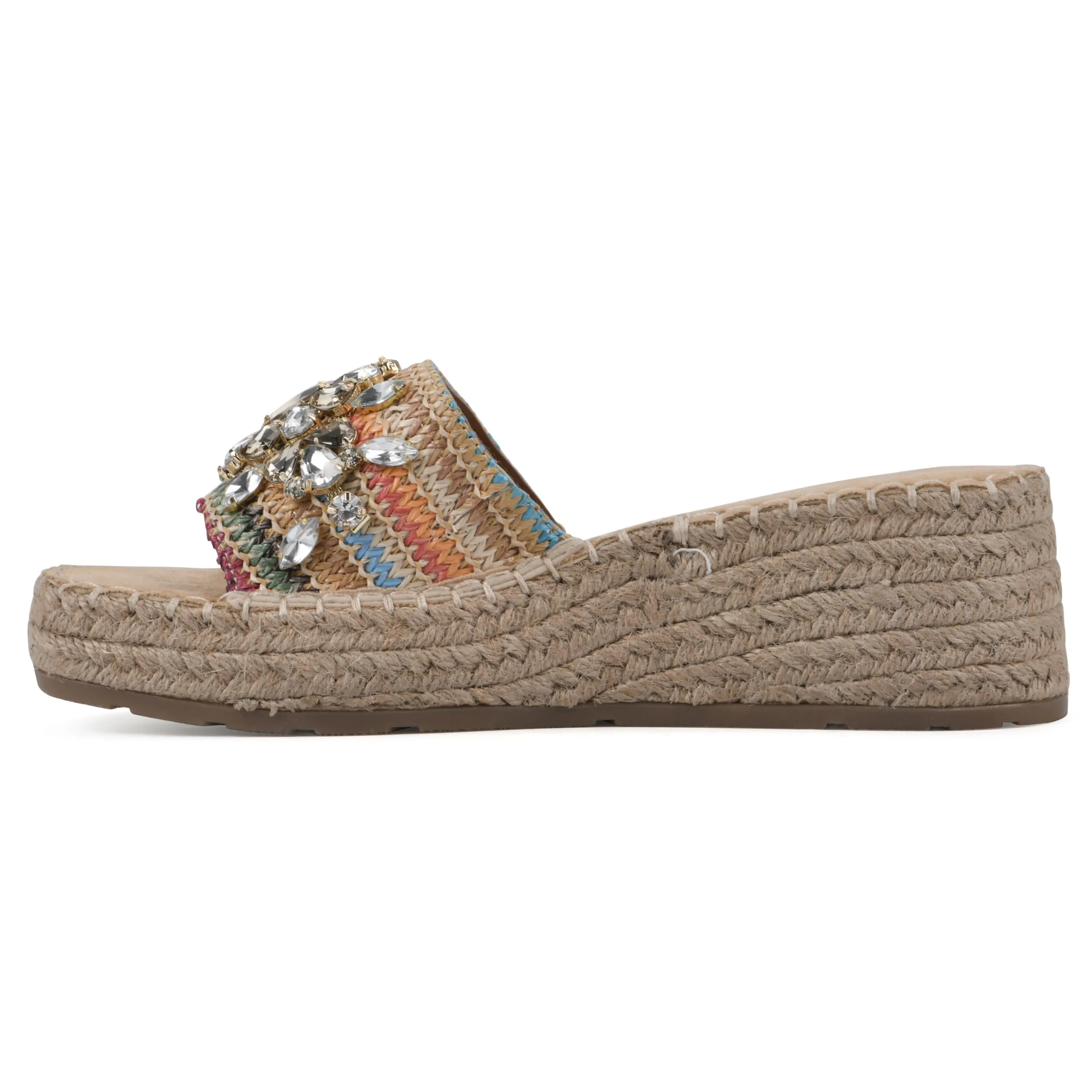 WHITE MOUNTAIN Women's Stitch Low Platform Espadrille Sandal, Natural/Multi, 8 M