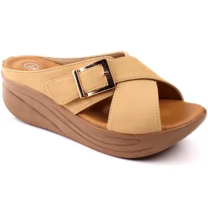Women “KARLA” Cross Strap Buckle Design Wedge Slippers