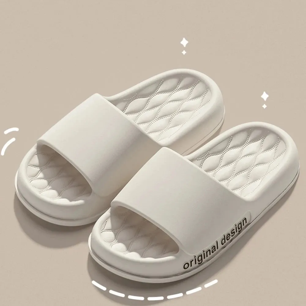 Women Letter Slippers Fashion Soft Cloud Slippers Casual Beach Slippers Shower Bathroom Shoes Non-slip House Slippers