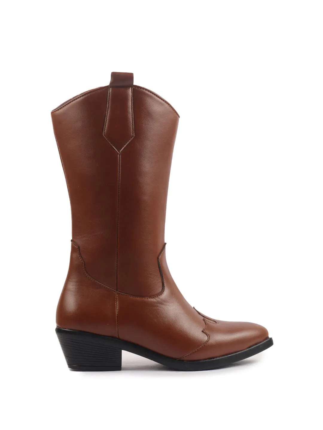 Women Tan Knee Length Side Zipper Closure Pointed Toe Flared Heel Long Boots for Winter|Outdoor Boots