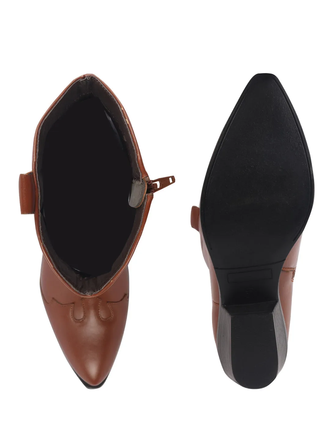 Women Tan Knee Length Side Zipper Closure Pointed Toe Flared Heel Long Boots for Winter|Outdoor Boots