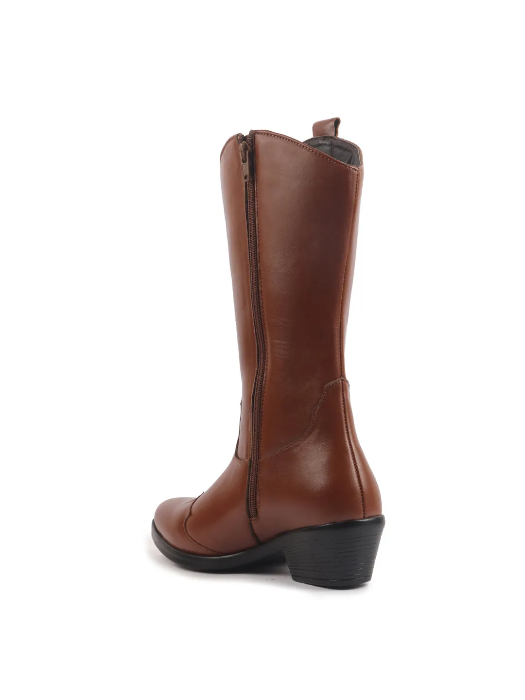 Women Tan Knee Length Side Zipper Closure Pointed Toe Flared Heel Long Boots for Winter|Outdoor Boots