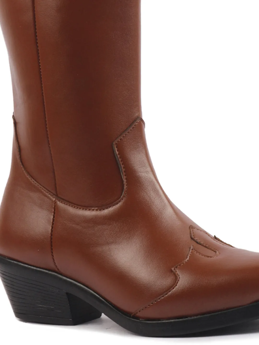 Women Tan Knee Length Side Zipper Closure Pointed Toe Flared Heel Long Boots for Winter|Outdoor Boots