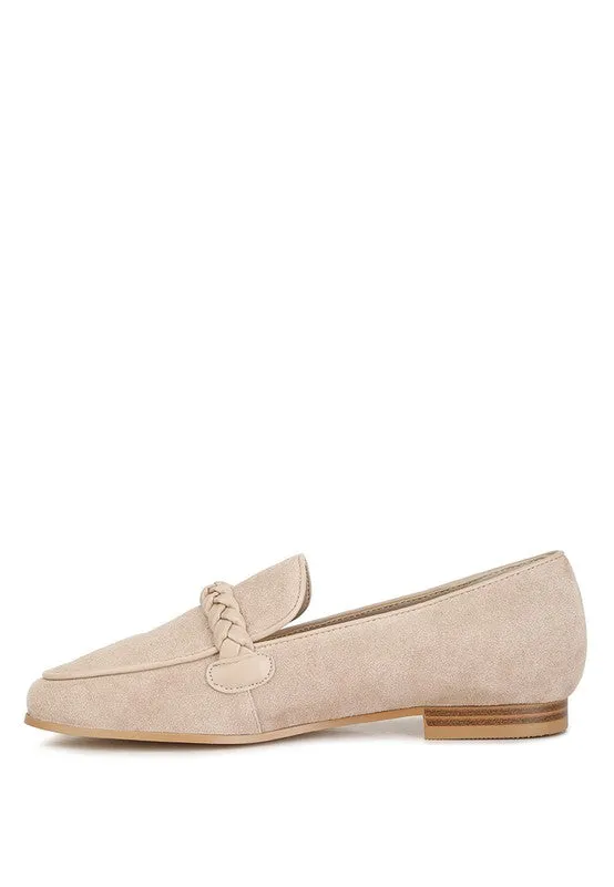 Women's Brown Suede Leather Braided Detail Loafers