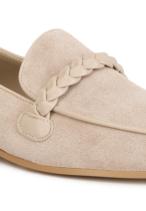 Women's Brown Suede Leather Braided Detail Loafers