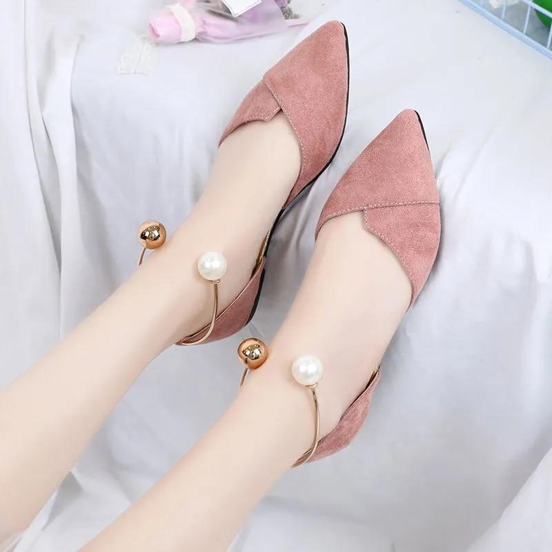 Women's New Versatile Hollow Button Pointed Flat Shoes